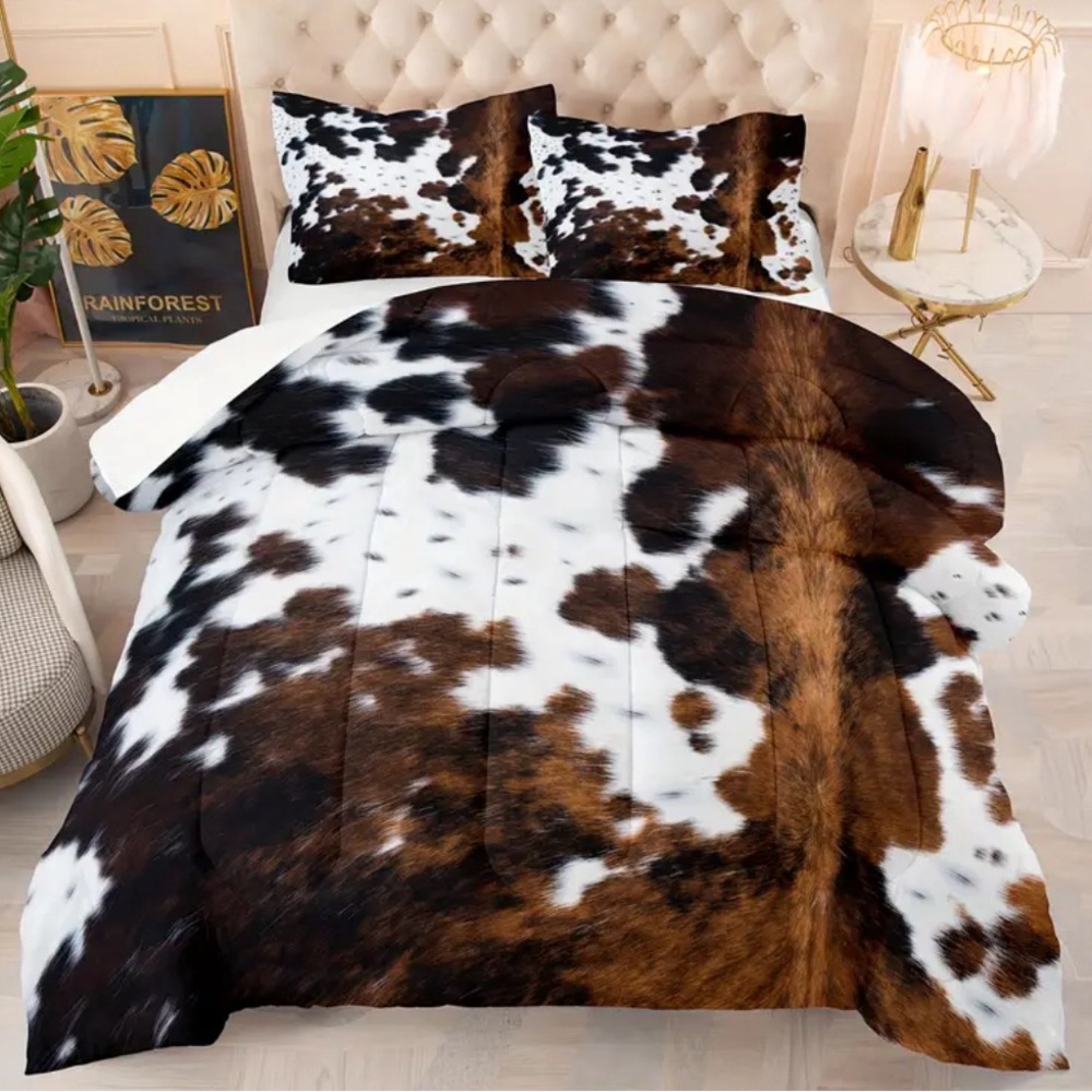 Cow Print Comforter Set - Brown and White